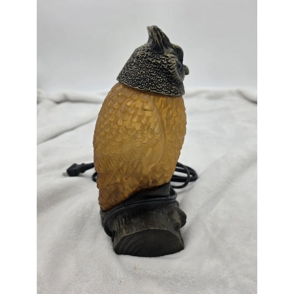 Vtg Tin Chi‎ 1996 Owl Table Accent Lamp Amber Glass Andrea Sadek Working
